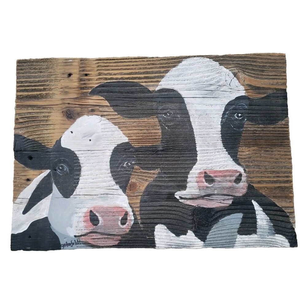 Cow Portrait original Oil Painting Larry Geilenfeldt Rustic Reclaimed Wood